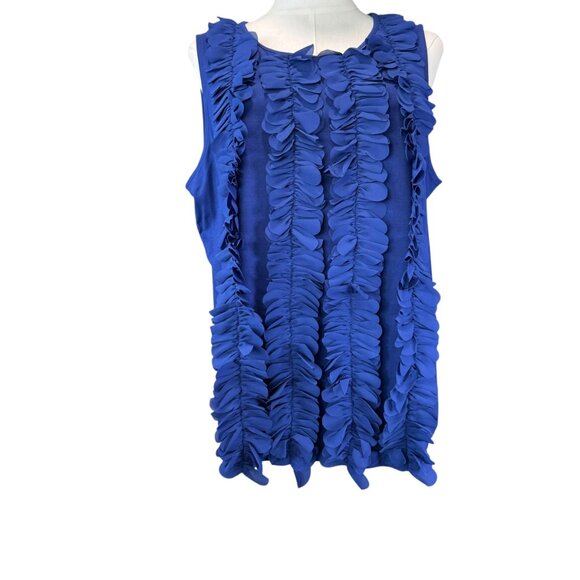 Chico’s Blue Sleeveless Ruffle Front Tank Top Size L – NWT  Petal Trim Blouse - Picture 1 of 6